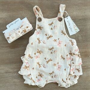 Emily and Oliver Butterfly Ruffle Bubble Romper Headband 12 18 months